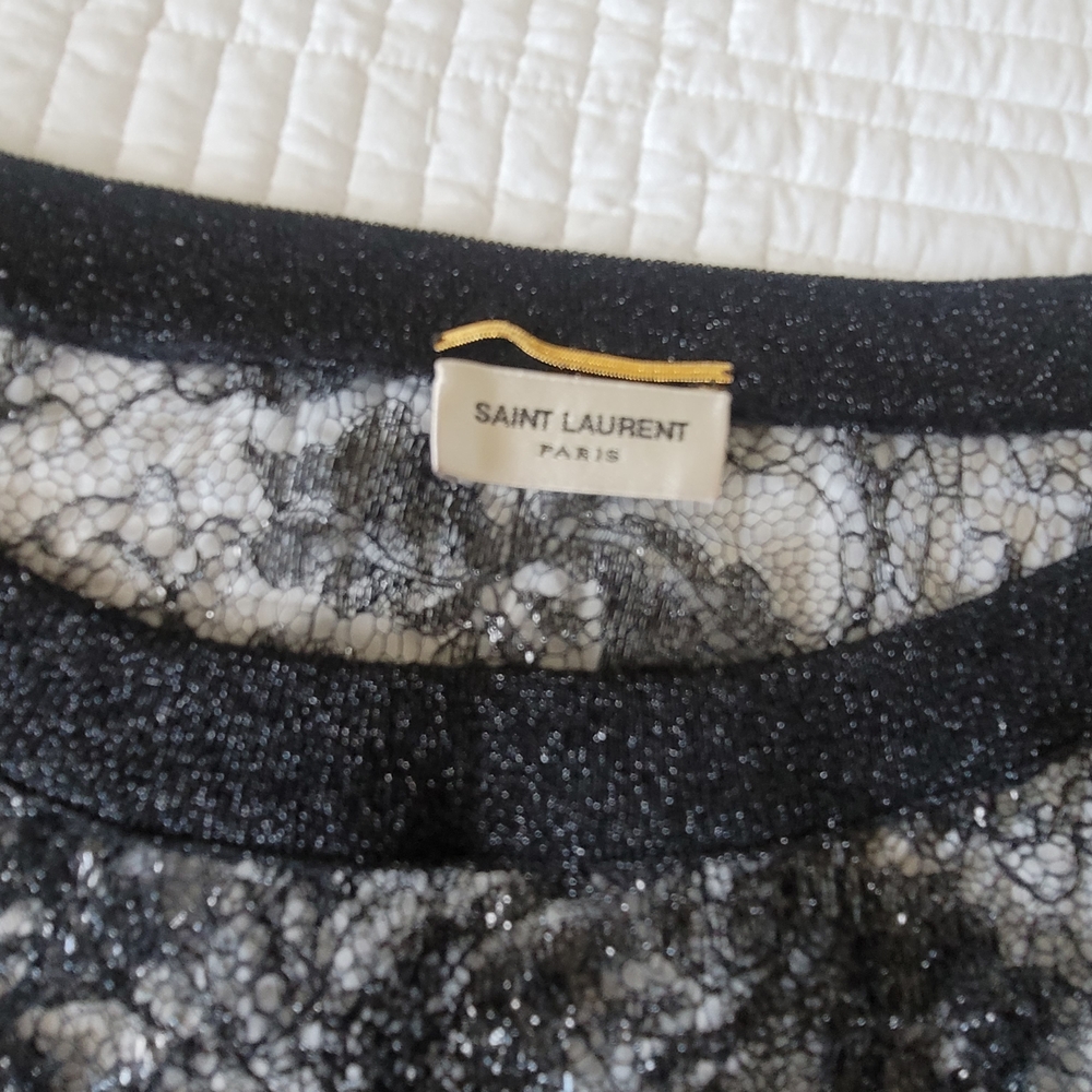 Saint Laurent Black and White Lace Intimate Top